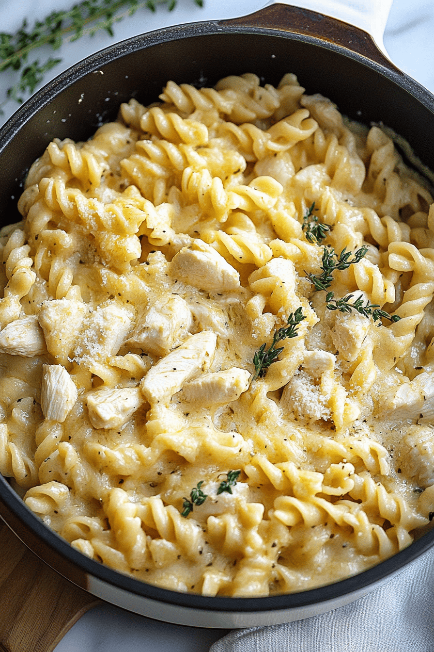 White Cheddar Chicken Pasta ingredients organized and measured on kitchen counter