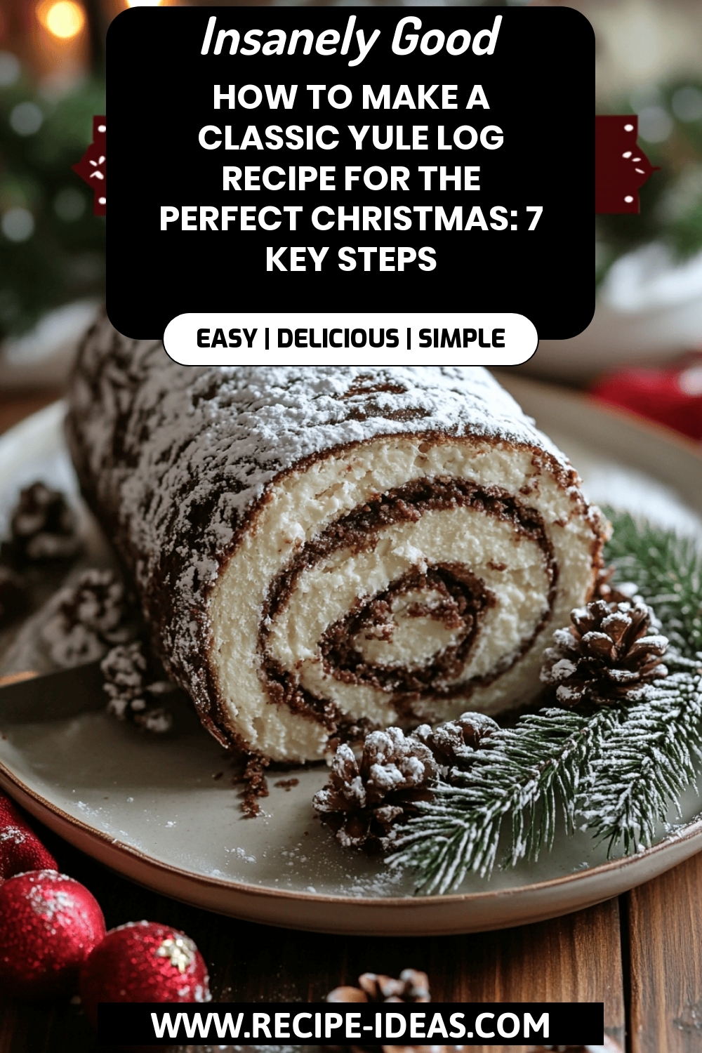 Yule Log Recipe final dish beautifully presented and ready to serve