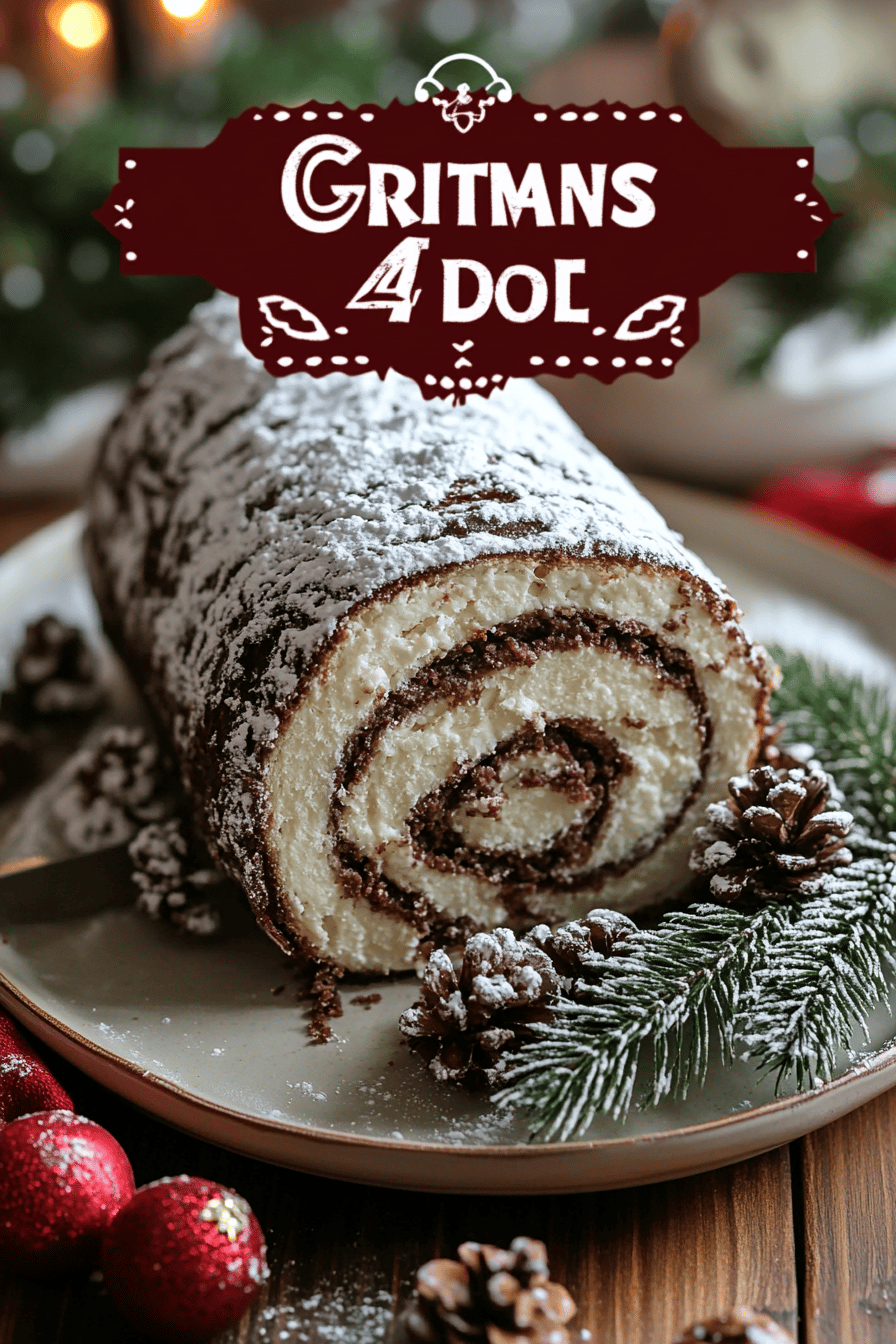 Yule Log Recipe slice on plate showing perfect texture and swirl pattern