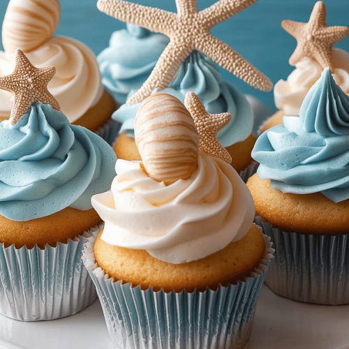 beach-themed cupcakes
