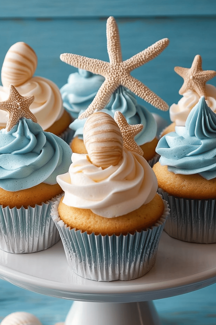 beach-themed cupcakes