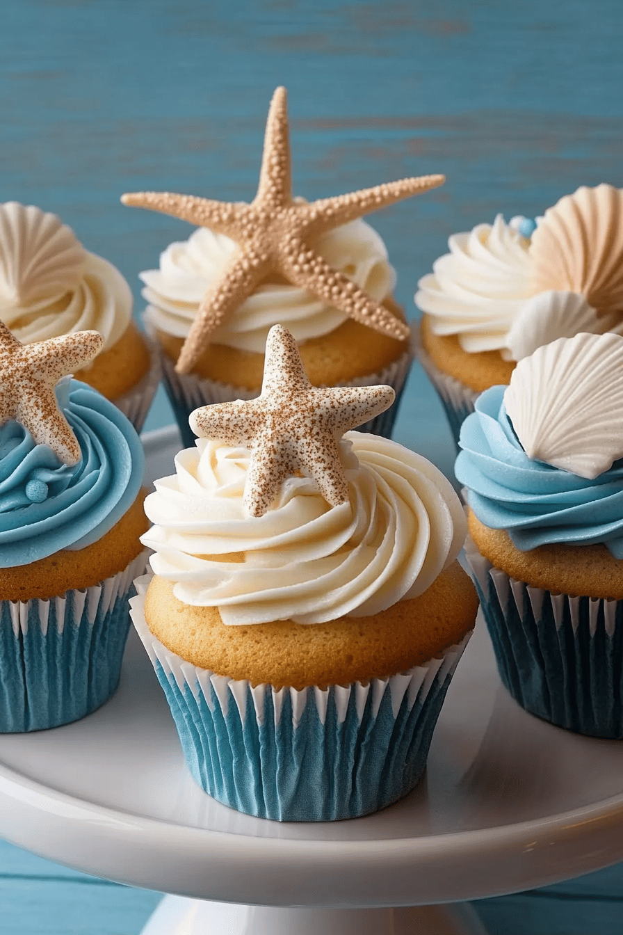 beach-themed cupcakes slice on plate showing perfect texture and swirl pattern