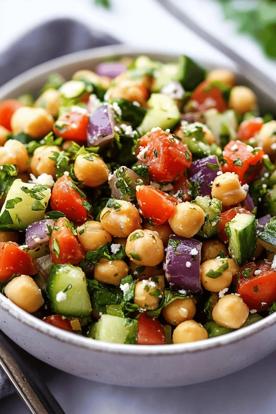 chickpea salad recipe ingredients organized and measured on kitchen counter