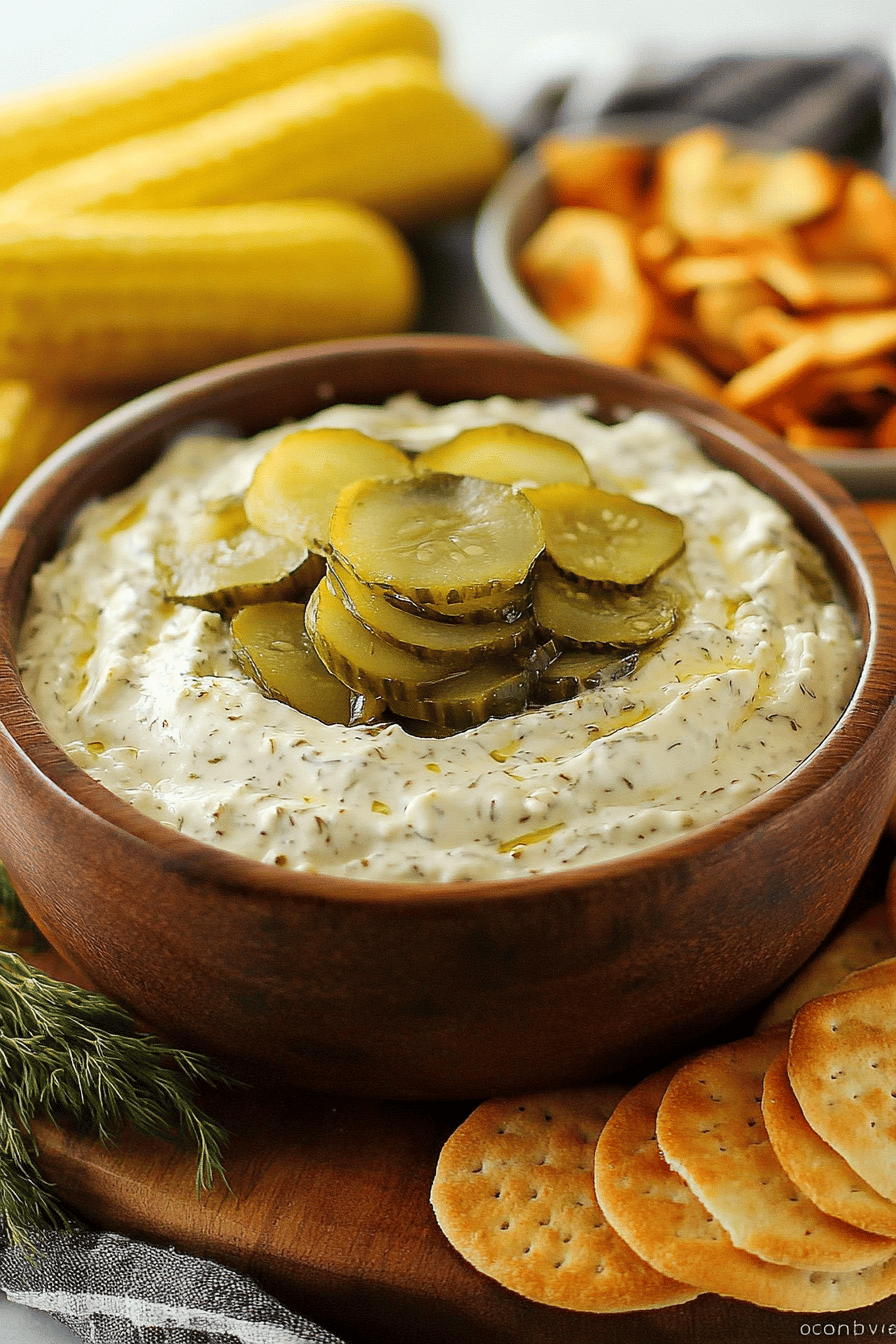 dill pickle dip recipe slice on plate showing perfect texture and swirl pattern