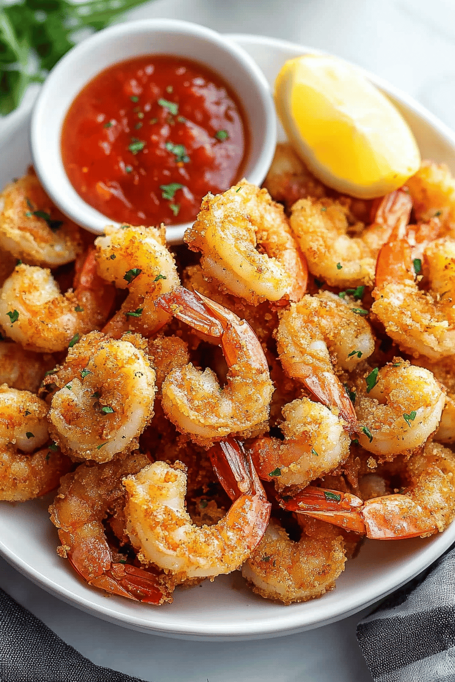 fried shrimp recipe ingredients organized and measured on kitchen counter