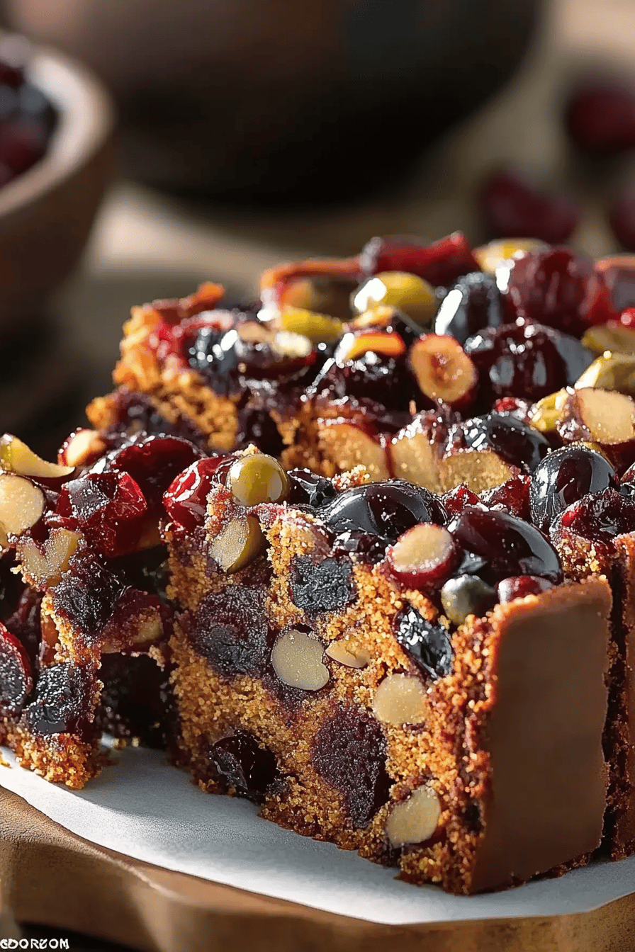 moist fruitcake recipe slice on plate showing perfect texture and swirl pattern