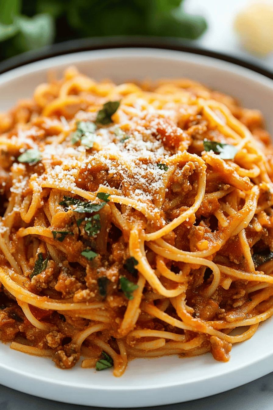one-pot spaghetti final dish beautifully presented and ready to serve