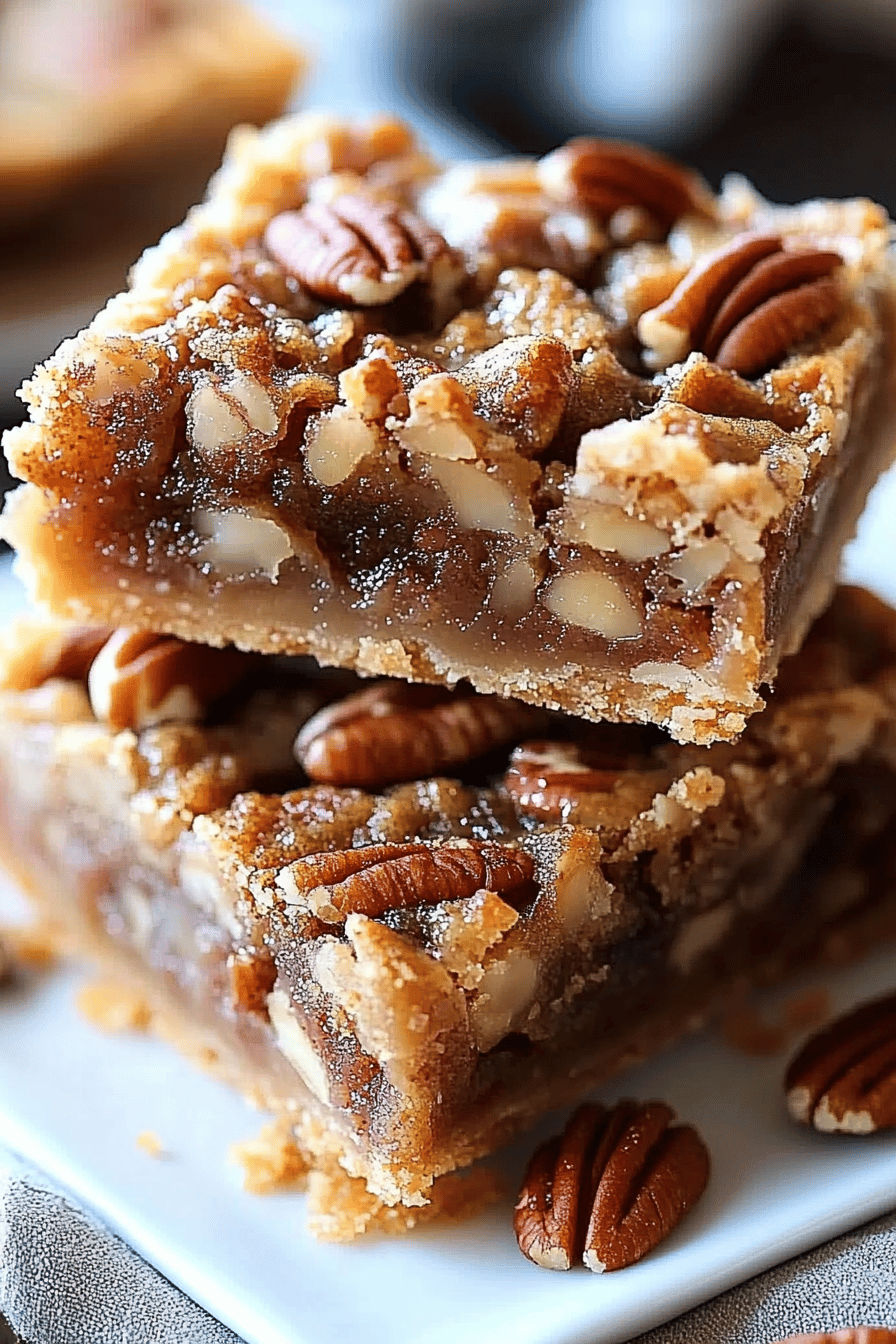 pecan pie bars slice on plate showing perfect texture and swirl pattern
