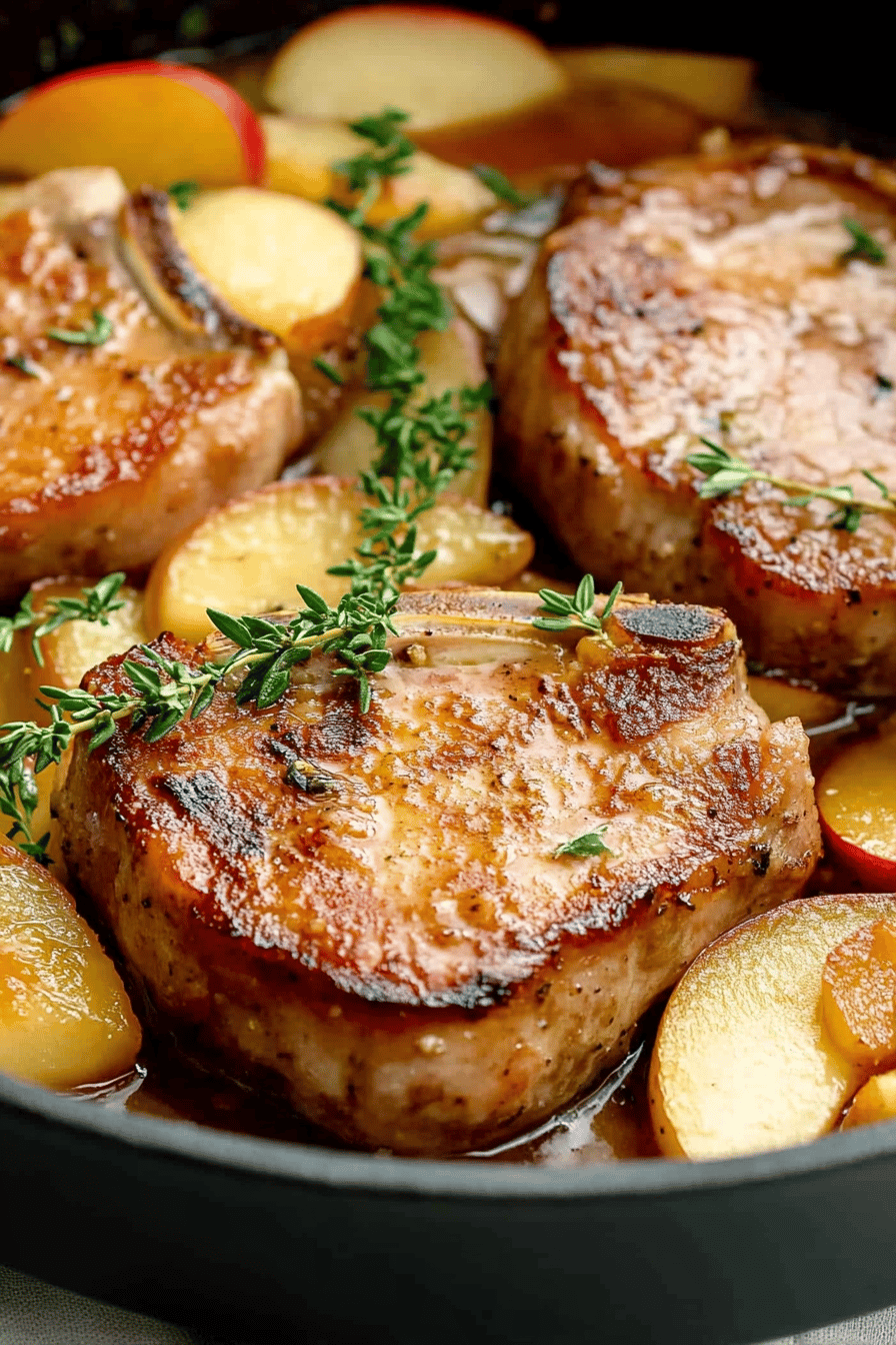 pork chops with apples ingredients organized and measured on kitchen counter