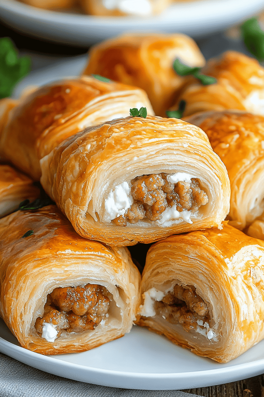 sausage cream cheese crescents slice on plate showing perfect texture and swirl pattern