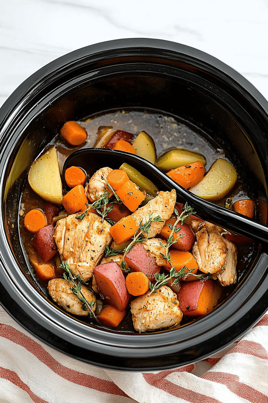 slow cooker chicken vegetables final dish beautifully presented and ready to serve