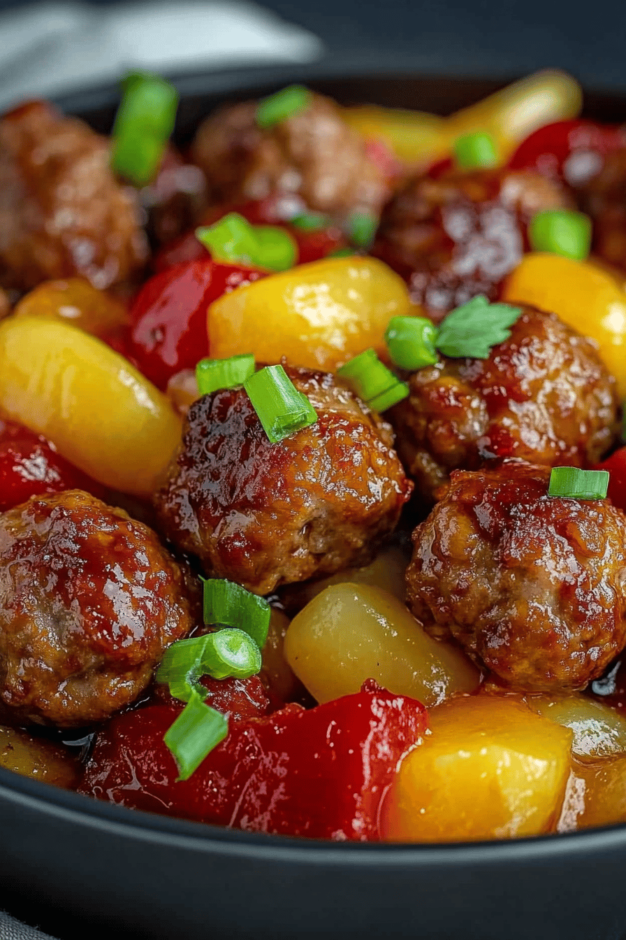sweet and sour meatballs ingredients organized and measured on kitchen counter