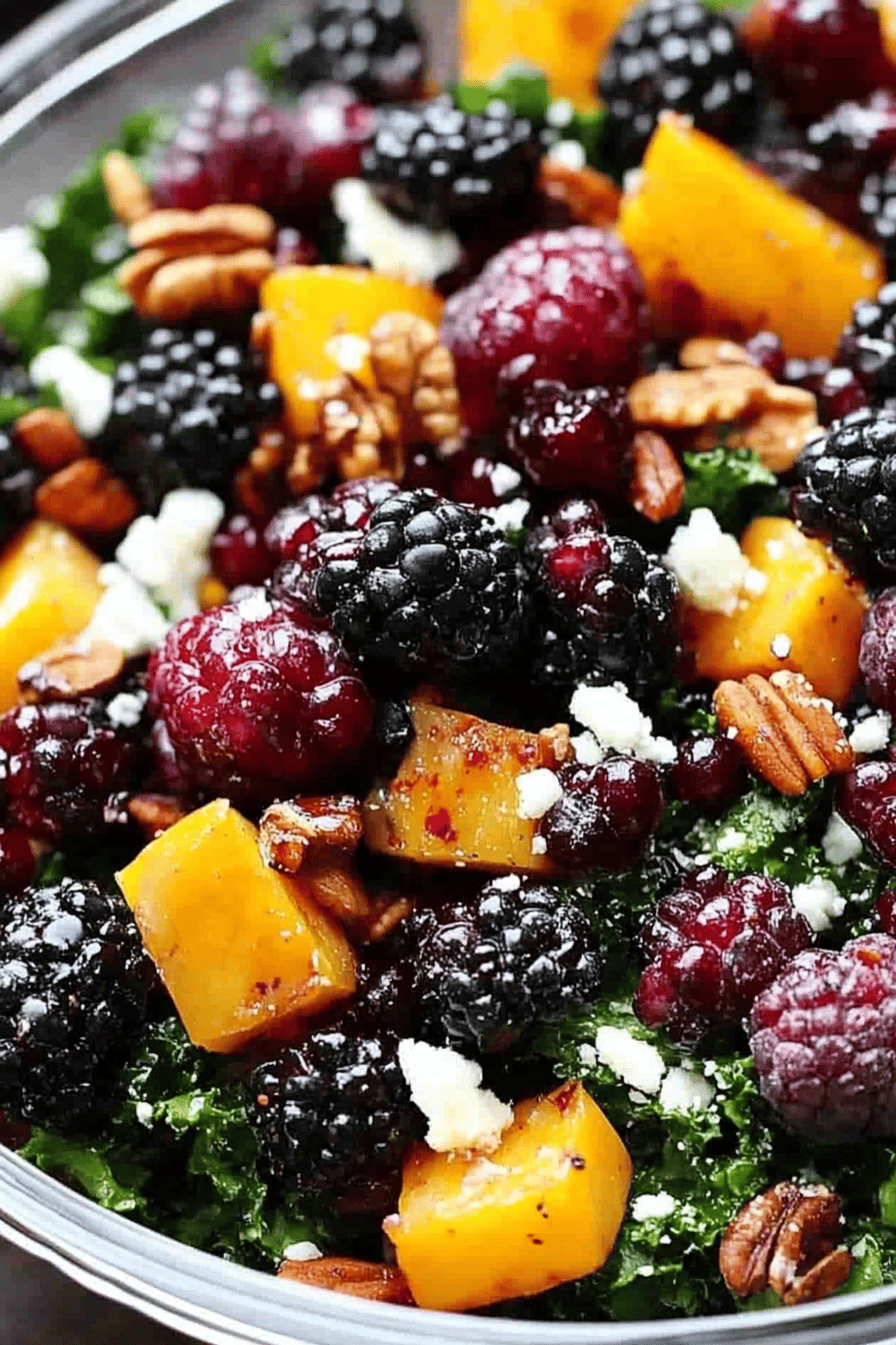 Blackberry salad ingredients organized and measured on kitchen counter