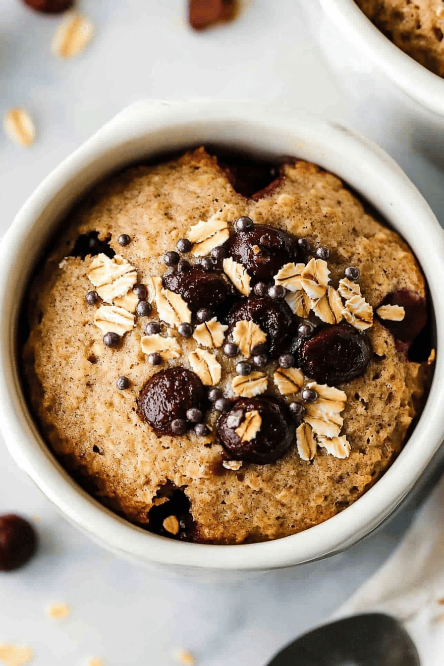 Blended baked oatmeal slice on plate showing perfect texture and swirl pattern