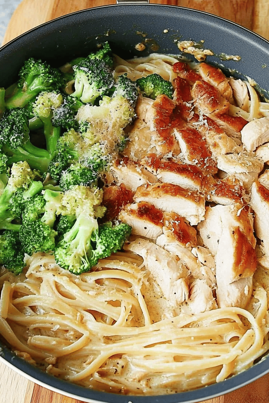 Broccoli chicken pasta slice on plate showing perfect texture and swirl pattern