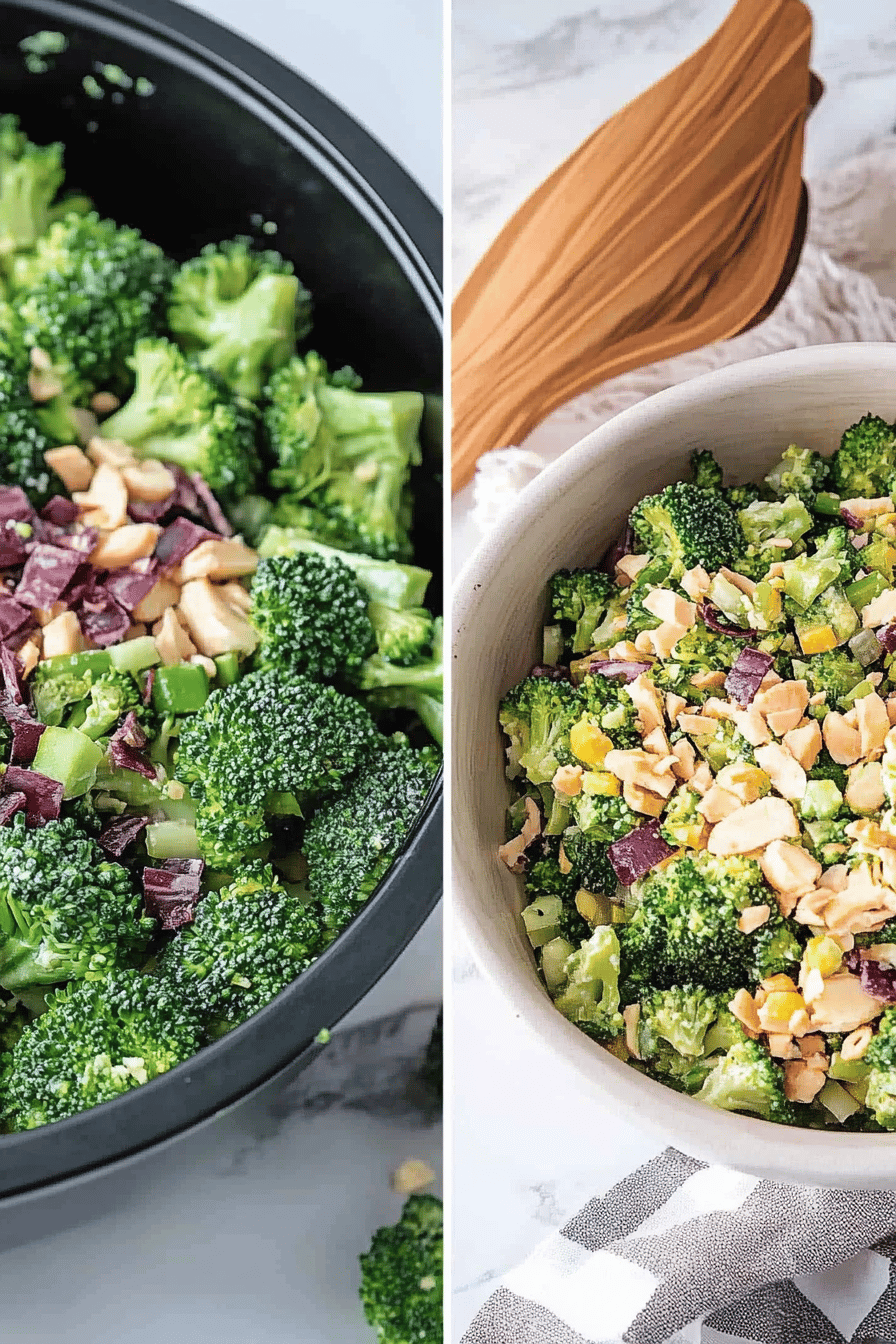Broccoli salad ingredients organized and measured on kitchen counter