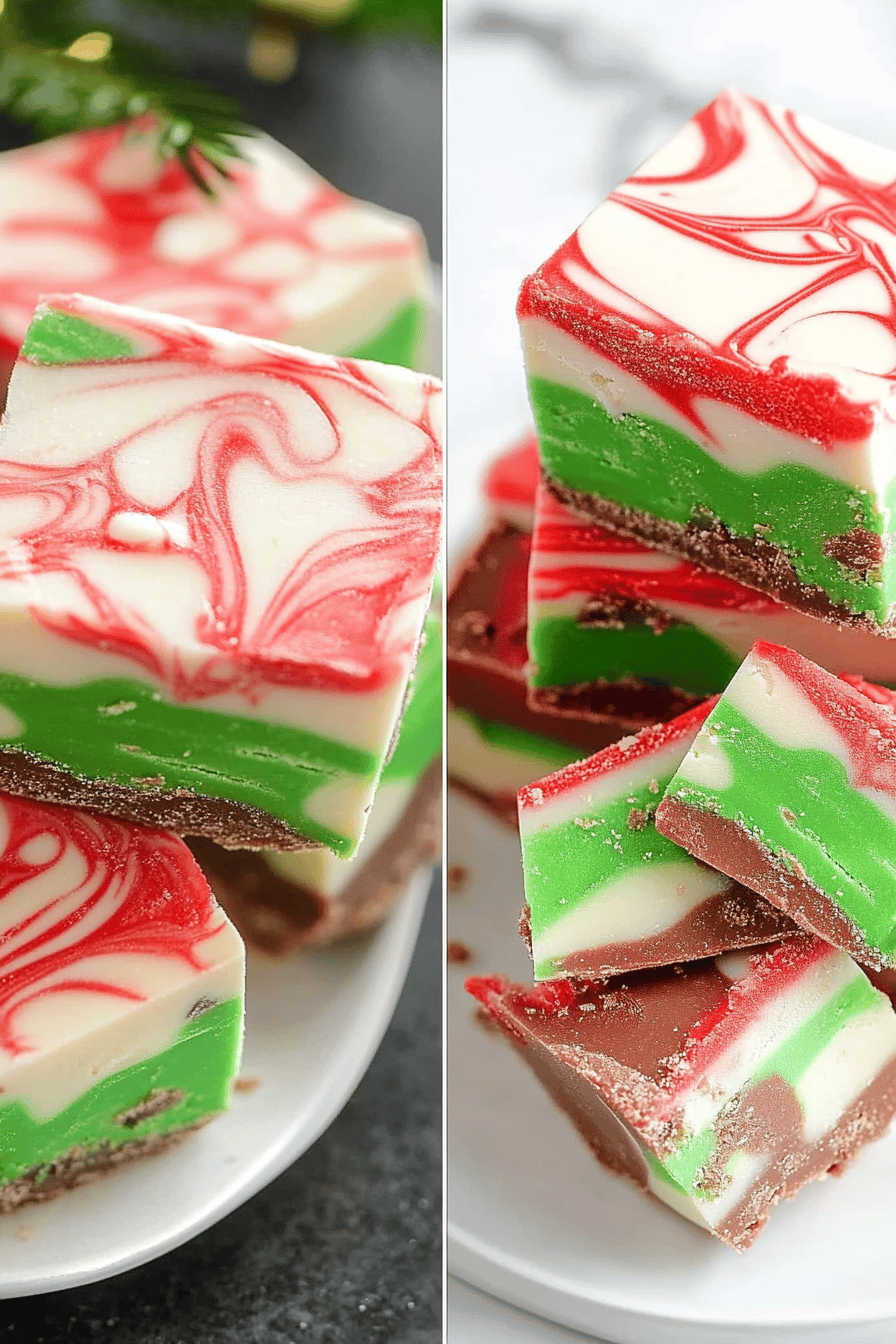 Christmas fudge slice on plate showing perfect texture and swirl pattern