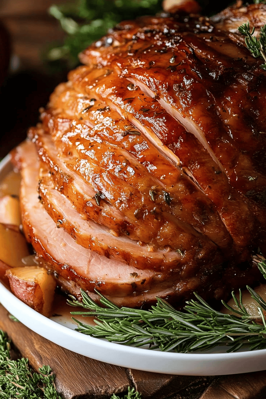 Crock-Pot Ham Recipe slice on plate showing perfect texture and swirl pattern