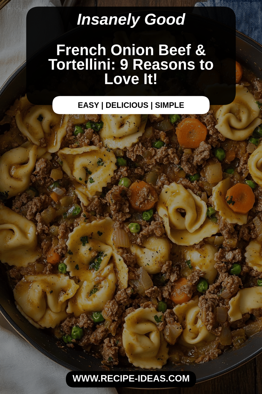 French Onion Beef Tortellini final dish beautifully presented and ready to serve