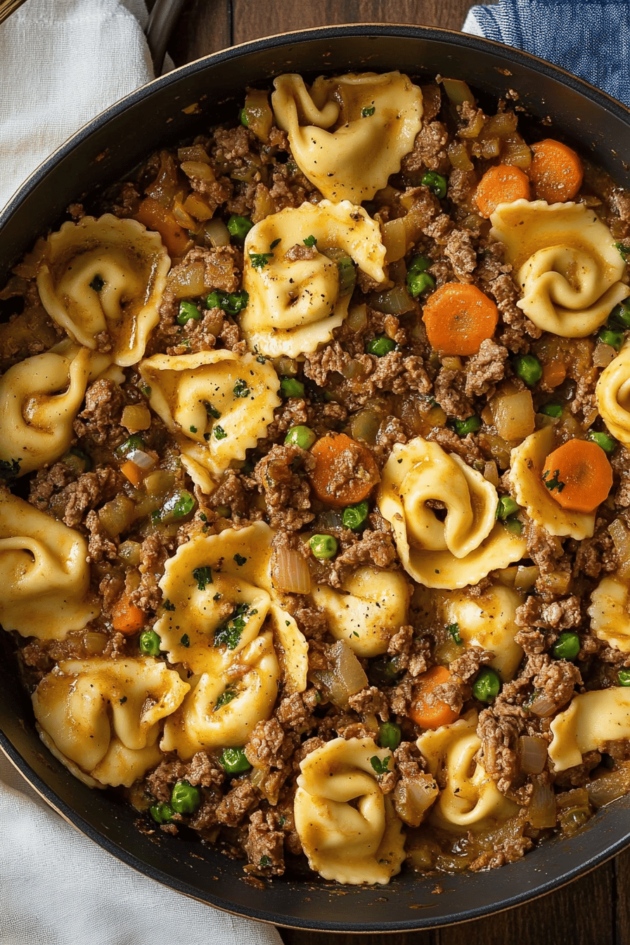 French Onion Beef Tortellini ingredients organized and measured on kitchen counter