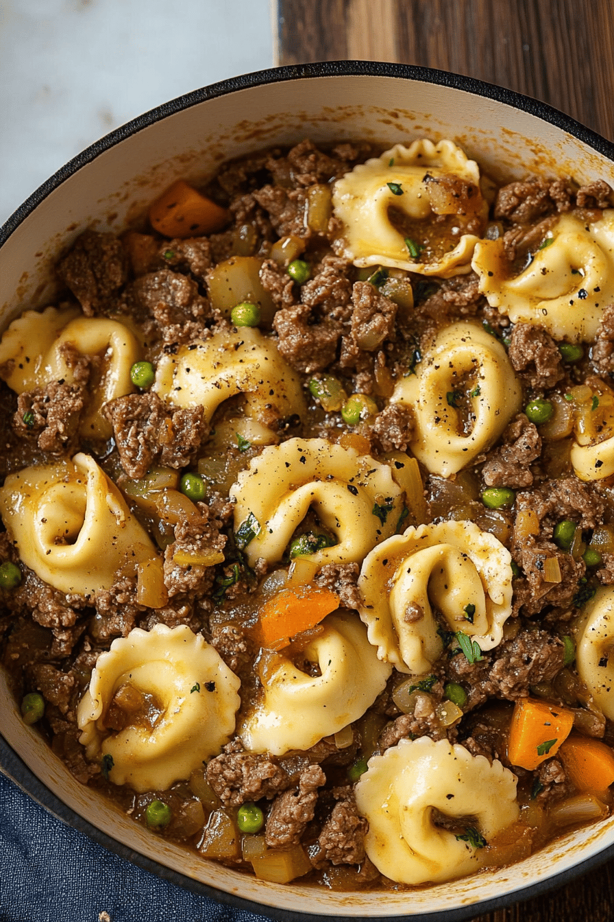 French Onion Beef Tortellini slice on plate showing perfect texture and swirl pattern