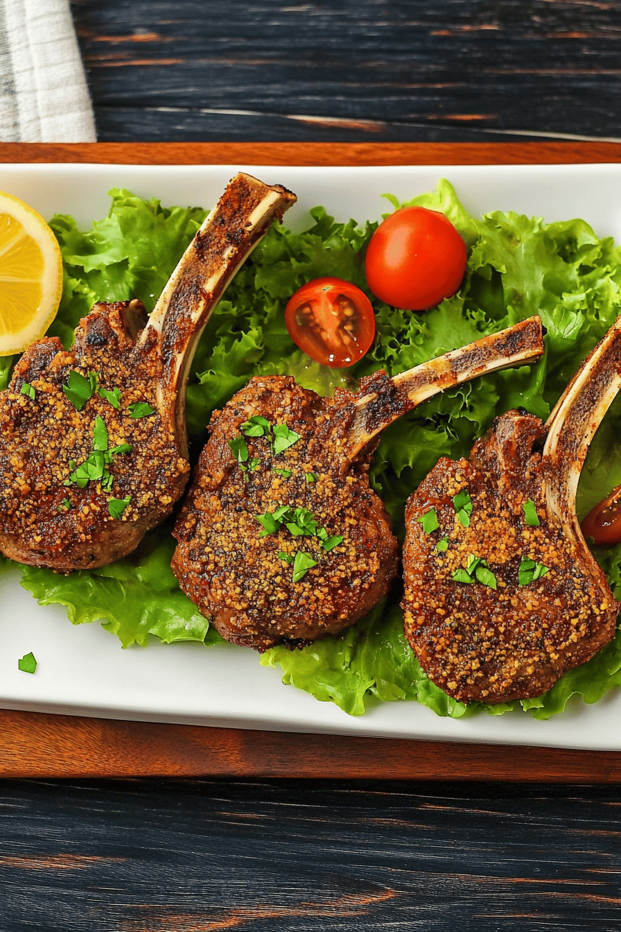 Fried lamb chops ingredients organized and measured on kitchen counter