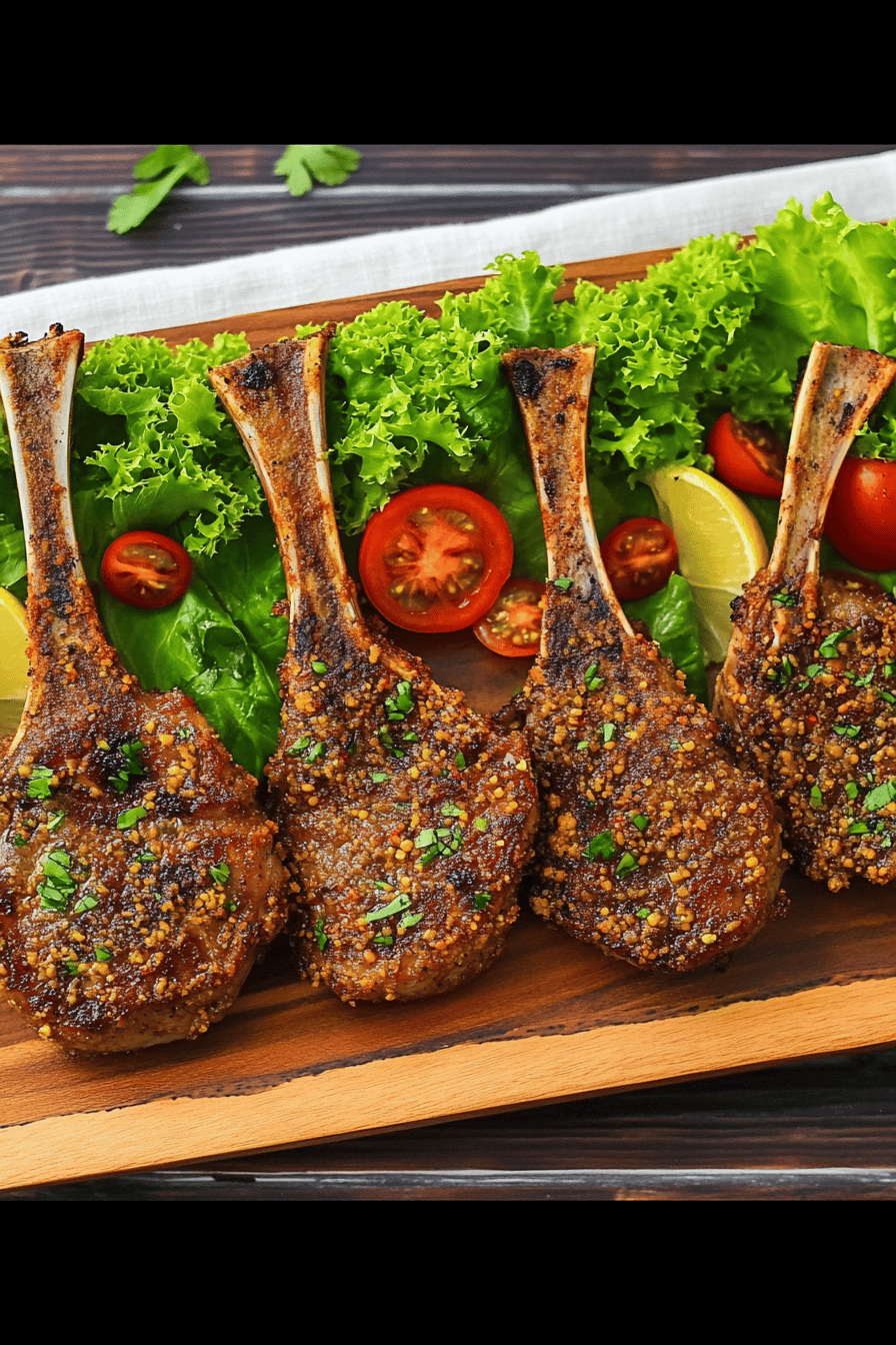 Fried lamb chops slice on plate showing perfect texture and swirl pattern