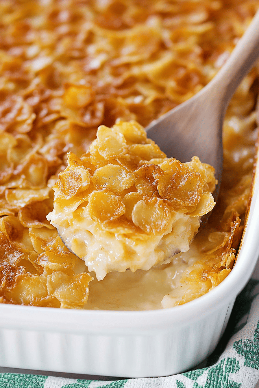 Funeral potatoes ingredients organized and measured on kitchen counter