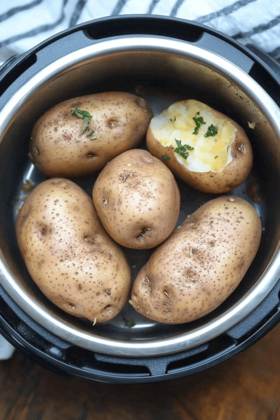 Instant Pot Baked Potatoes slice on plate showing perfect texture and swirl pattern