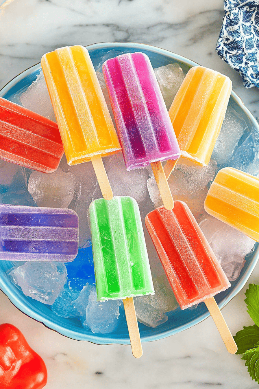 Jello popsicles slice on plate showing perfect texture and swirl pattern