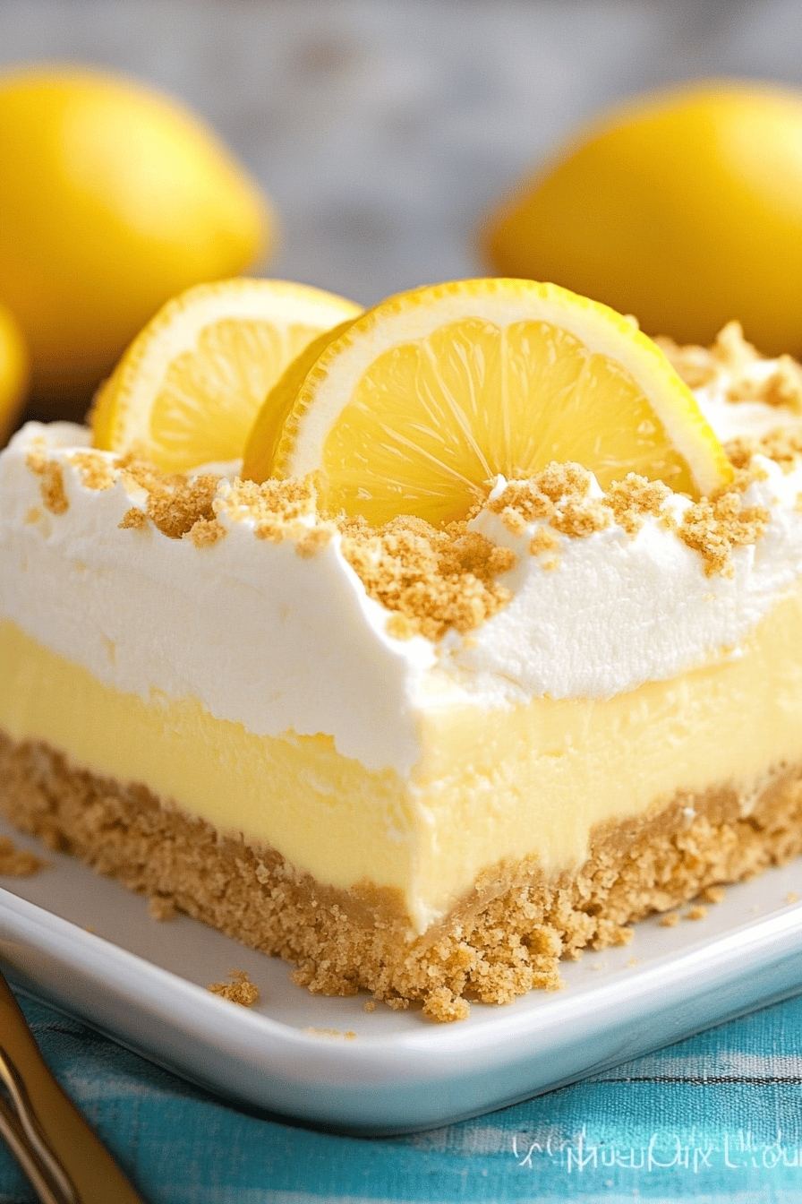 Lemon cheesecake pudding slice on plate showing perfect texture and swirl pattern