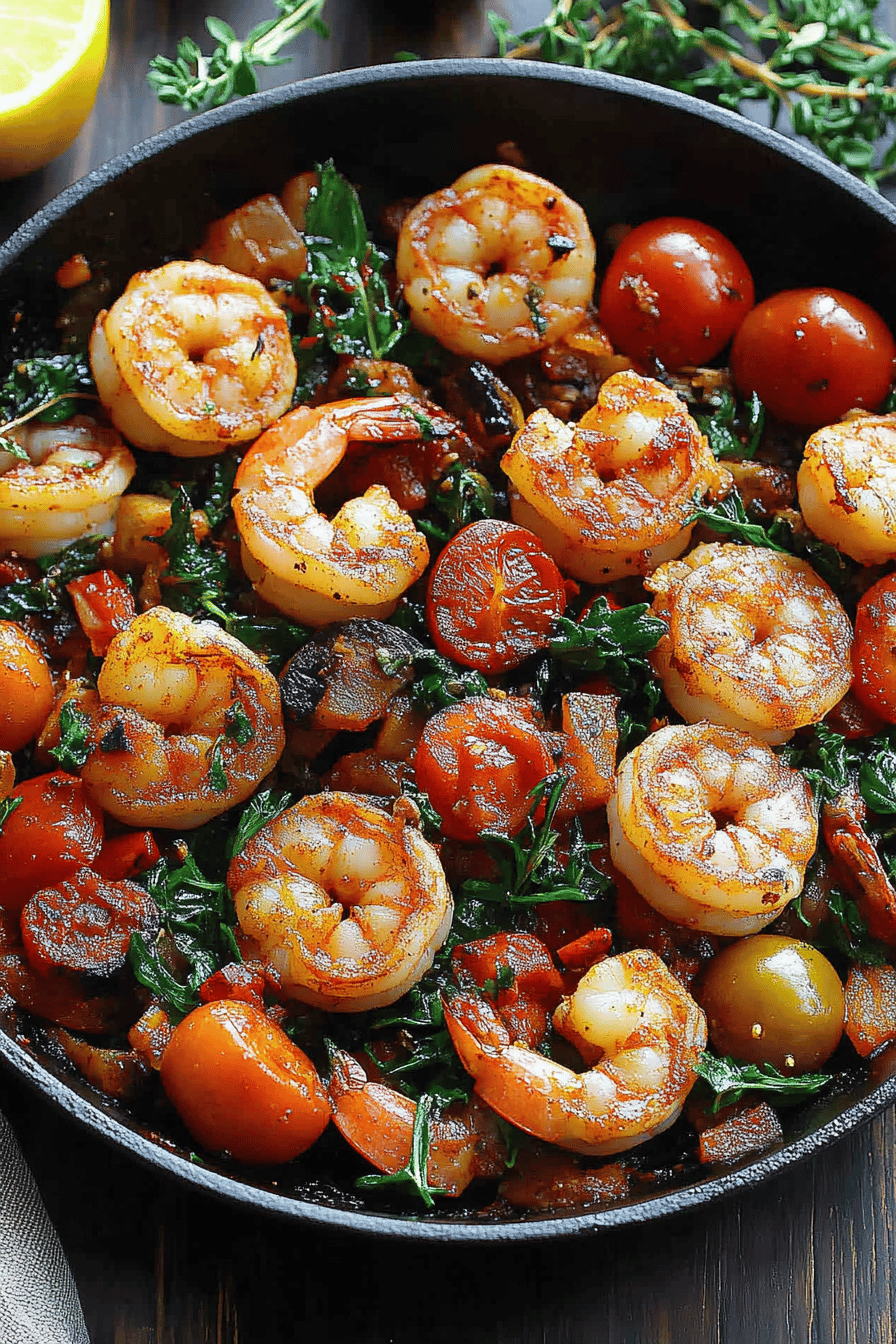 Mediterranean Shrimp Recipe ingredients organized and measured on kitchen counter