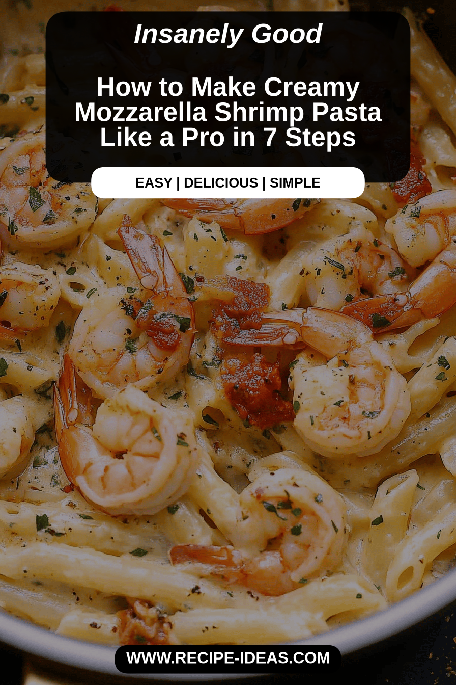 Mozzarella Shrimp Pasta final dish beautifully presented and ready to serve