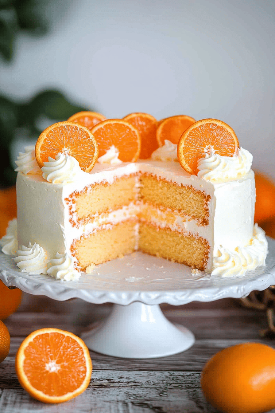 Orange Creamsicle Cake slice on plate showing perfect texture and swirl pattern