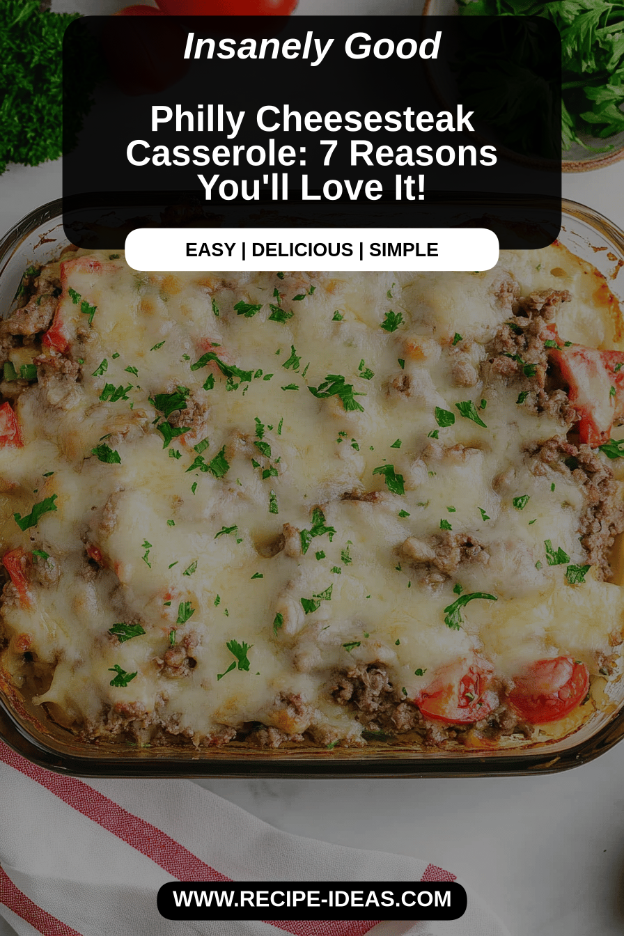 Philly cheesesteak casserole final dish beautifully presented and ready to serve