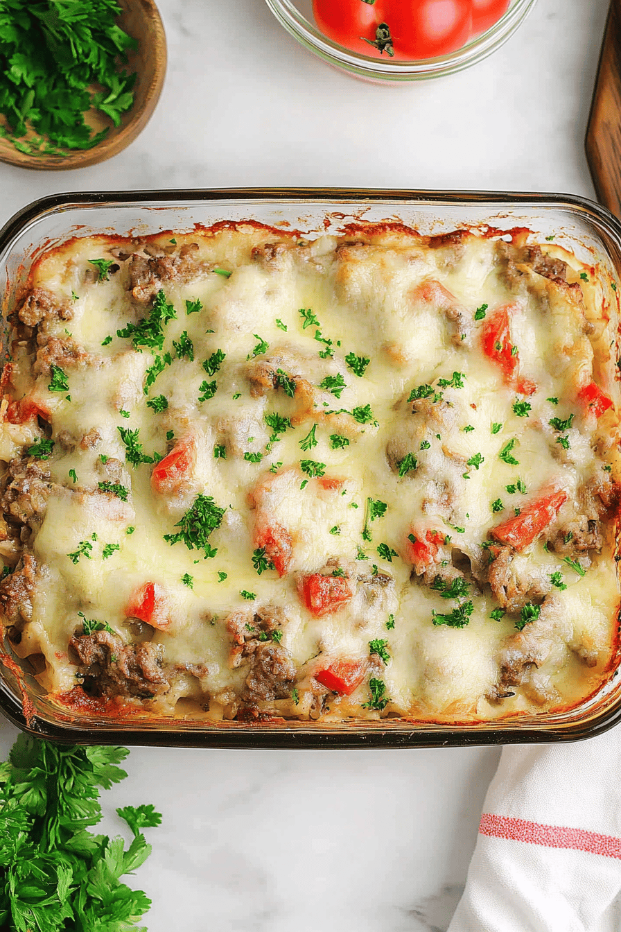 Philly cheesesteak casserole slice on plate showing perfect texture and swirl pattern