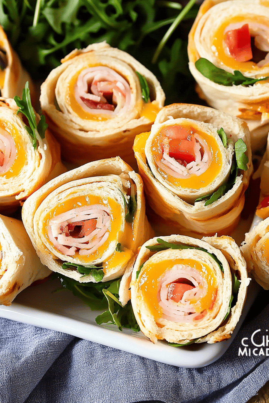 Pinwheel Sandwiches slice on plate showing perfect texture and swirl pattern