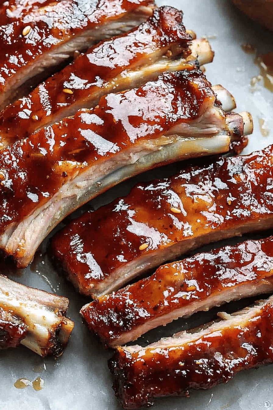 Sesame Garlic Ribs slice on plate showing perfect texture and swirl pattern