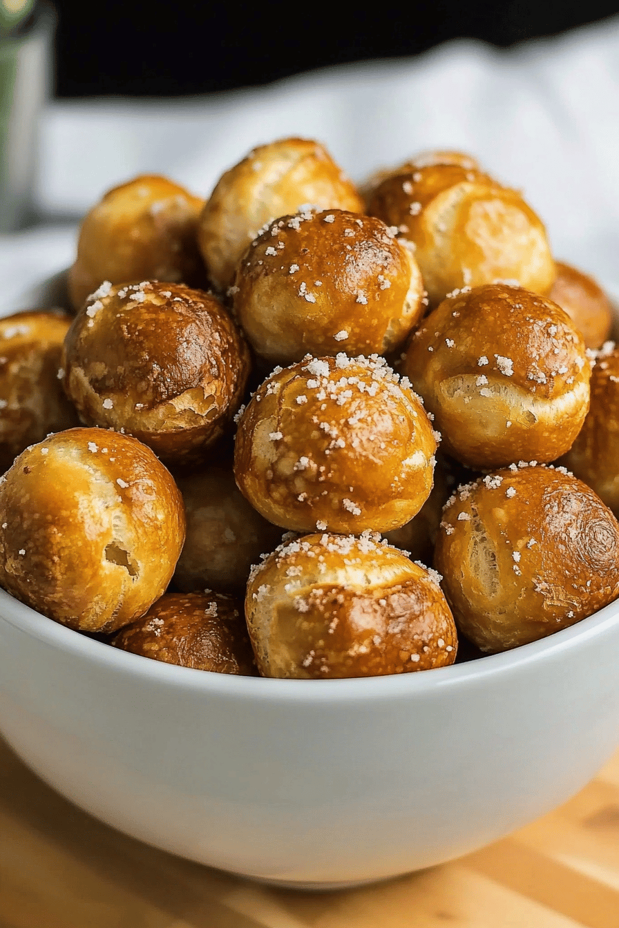 air fryer pretzel bites slice on plate showing perfect texture and swirl pattern