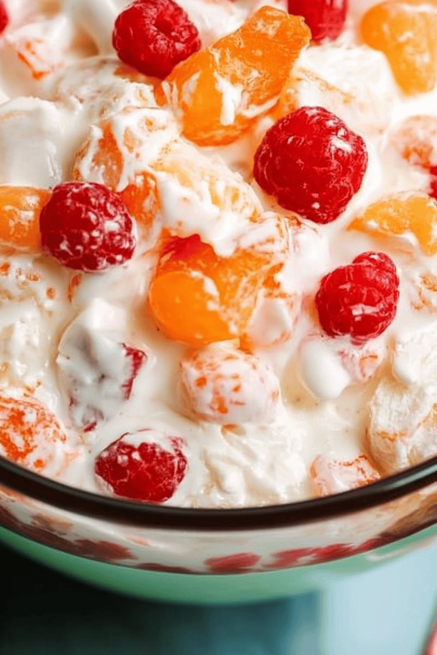 ambrosia salad slice on plate showing perfect texture and swirl pattern