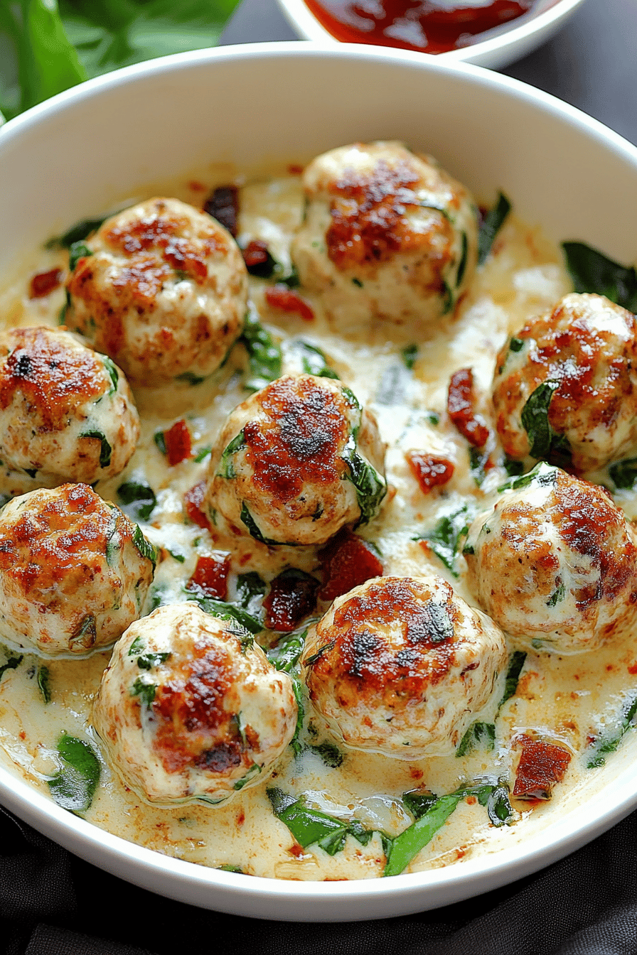 baked chicken meatballs slice on plate showing perfect texture and swirl pattern