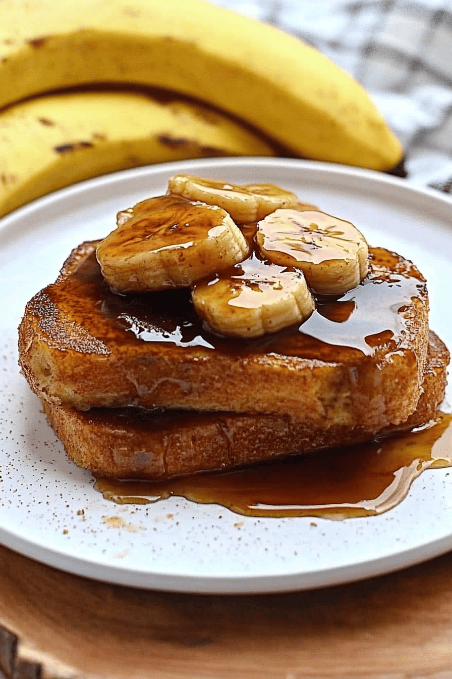 bananas foster french toast slice on plate showing perfect texture and swirl pattern
