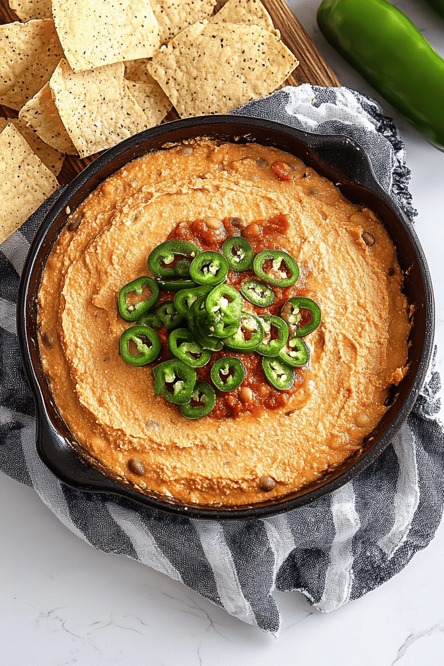 bean dip slice on plate showing perfect texture and swirl pattern