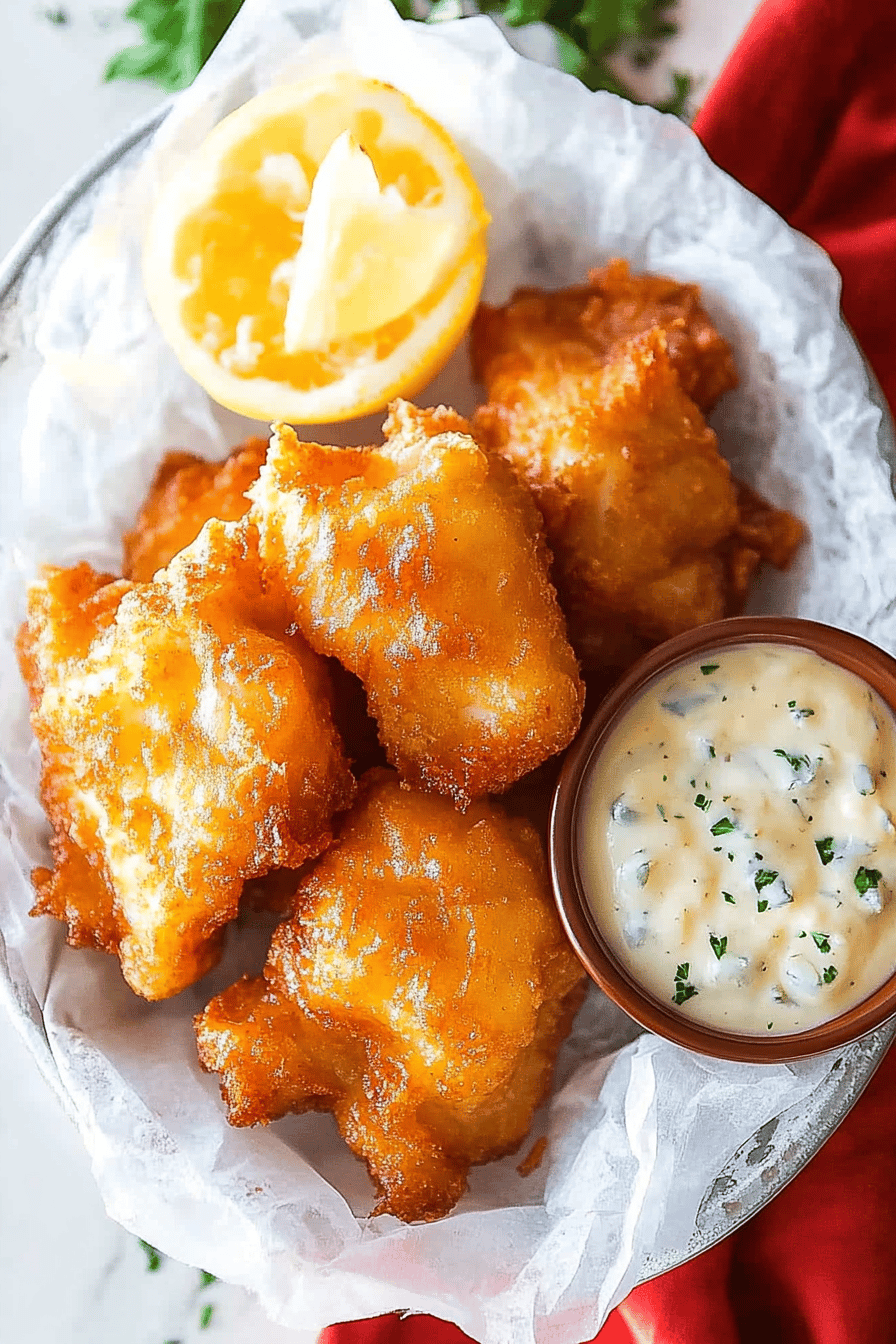 beer battered fish ingredients organized and measured on kitchen counter