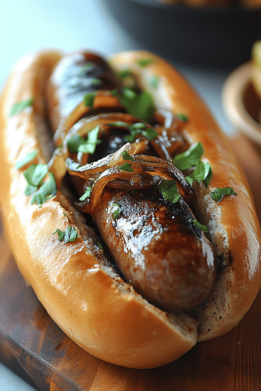 beer brats slice on plate showing perfect texture and swirl pattern