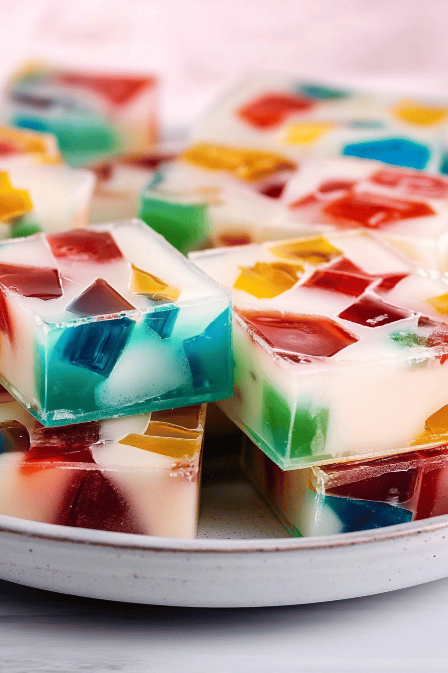 broken glass jello ingredients organized and measured on kitchen counter