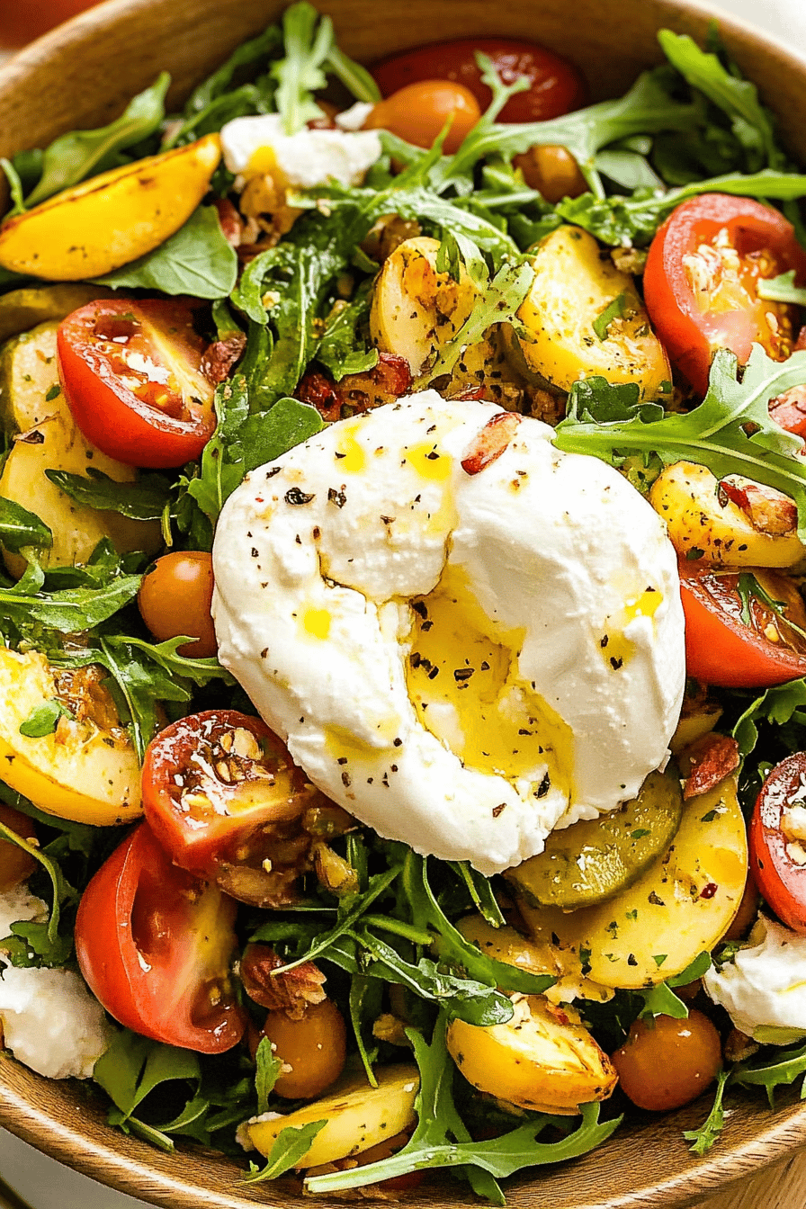 burrata salad slice on plate showing perfect texture and swirl pattern