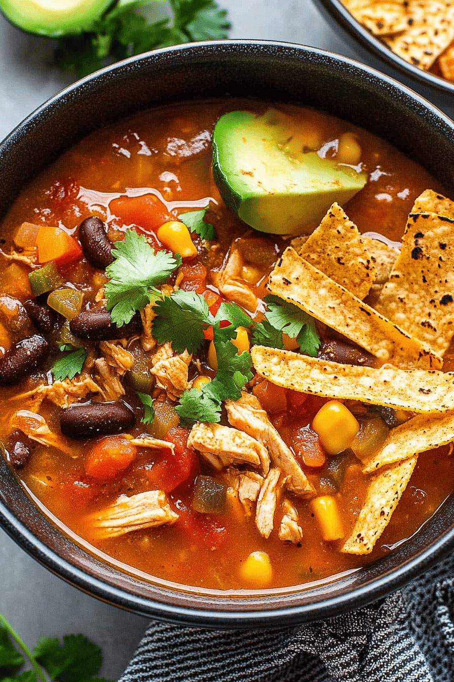 chicken tortilla soup ingredients organized and measured on kitchen counter