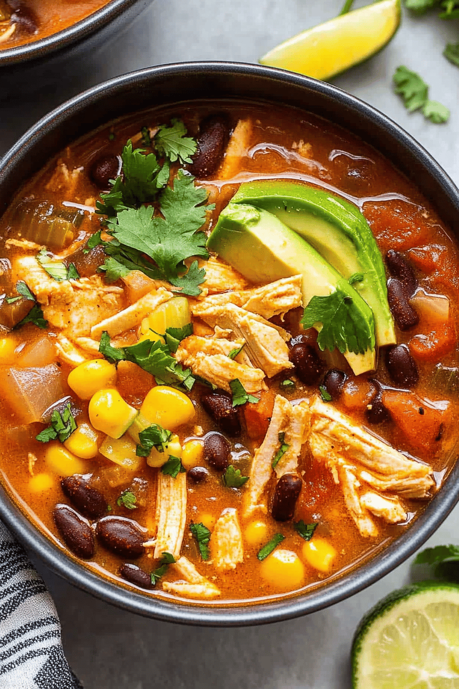 chicken tortilla soup slice on plate showing perfect texture and swirl pattern