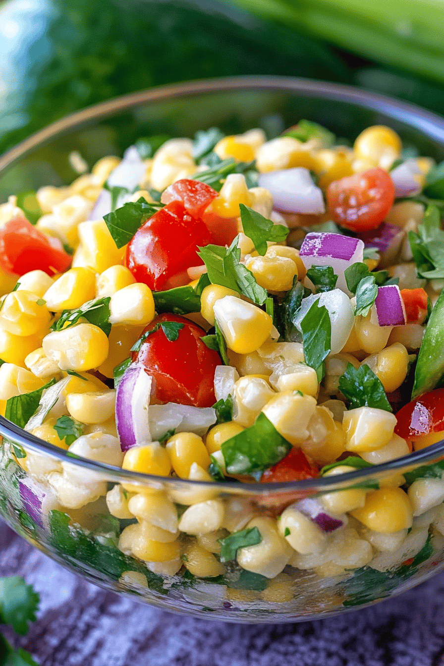 corn salad ingredients organized and measured on kitchen counter